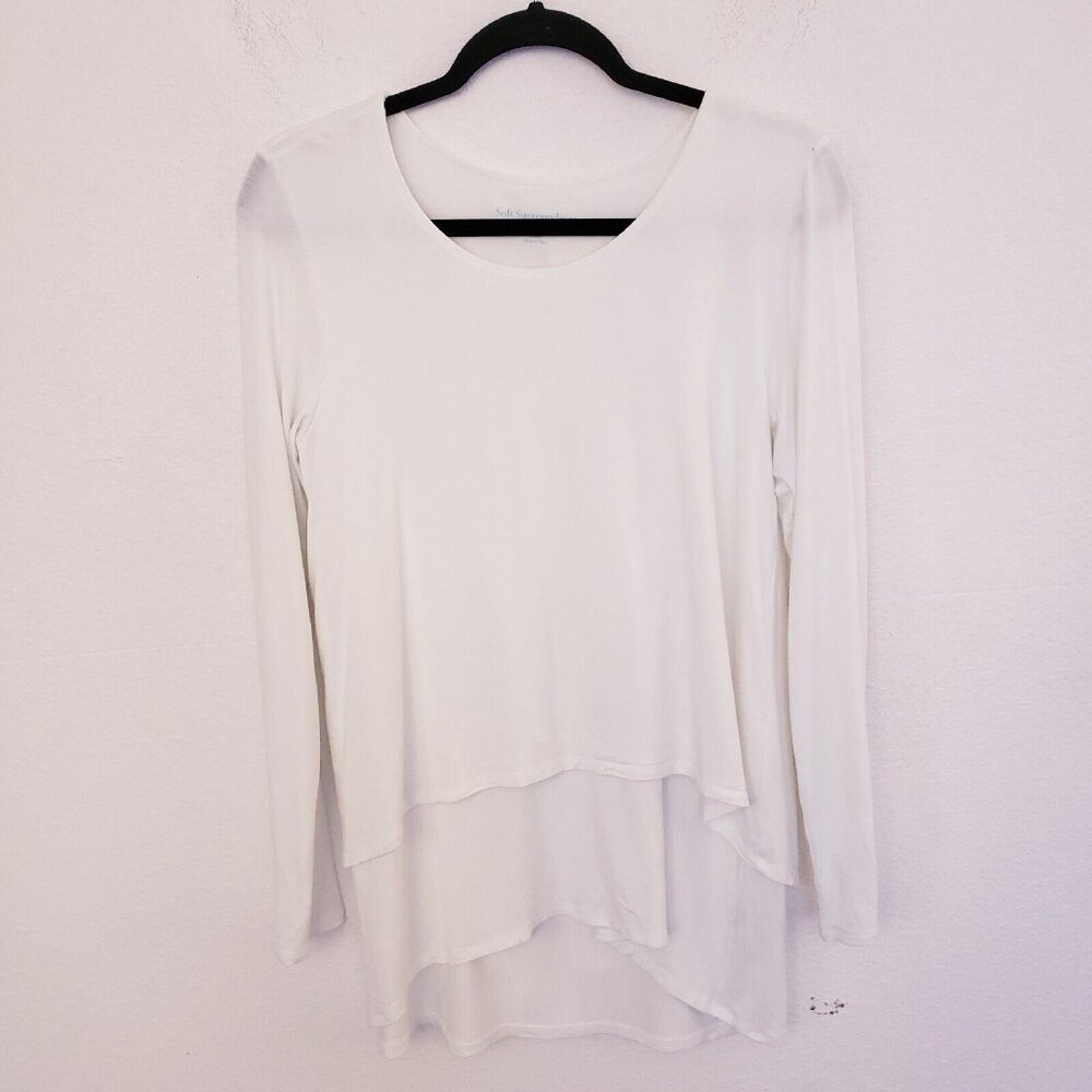 Soft Surroundings Tiered Hem Long Sleeve Top w/Open Back Layer Size S EUC